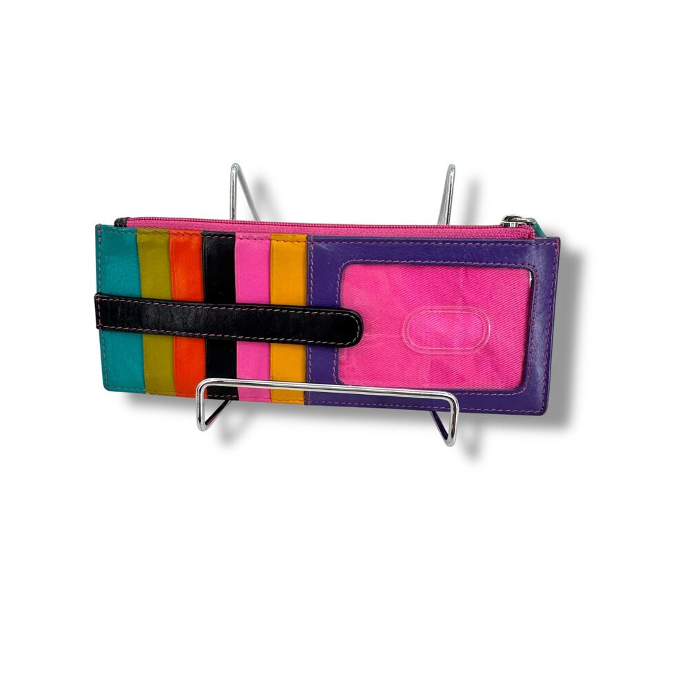 Ili New York wallet double sided RFID credit card holder leather zip multicolor